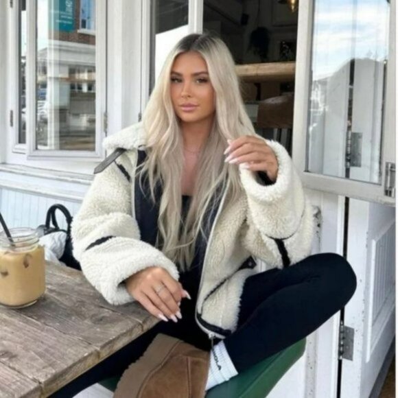 ZARA FAUX FUR BIKER JACKET - Picture 15 of 16